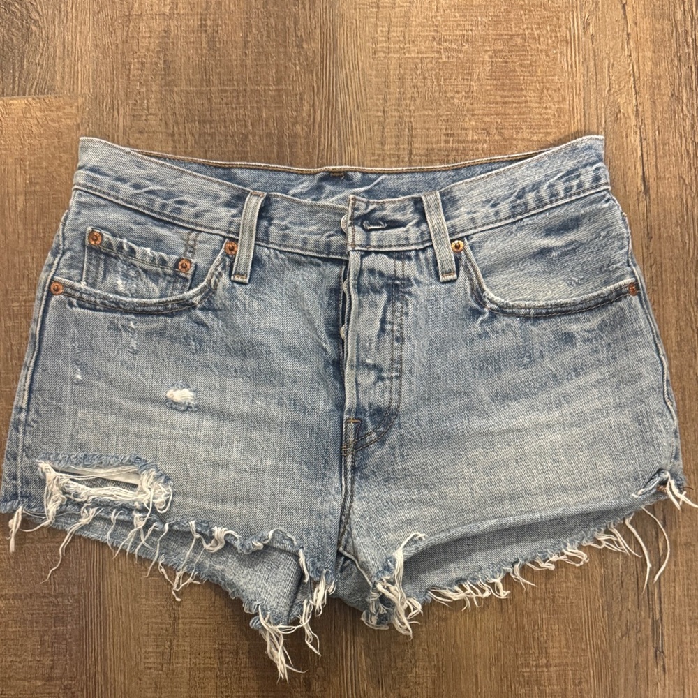 Levi's Light Blue Frayed Jean Shorts
